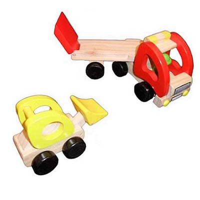 Oplegger rood met auto geel