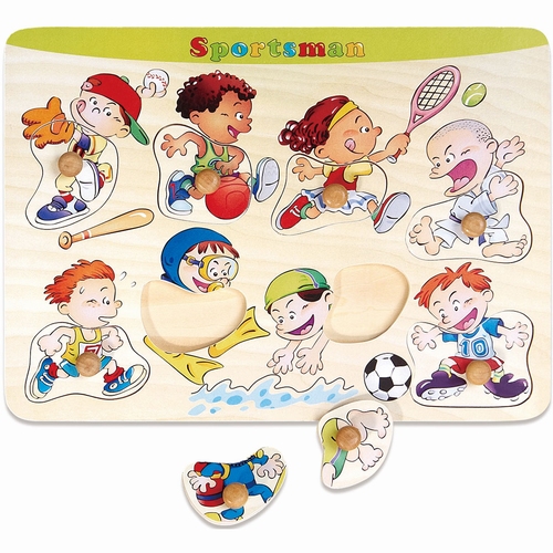 Puzzel sportman houten knop