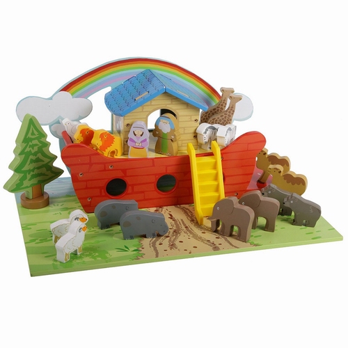 Ark van noach rood met grondplaat; inclusief dieren