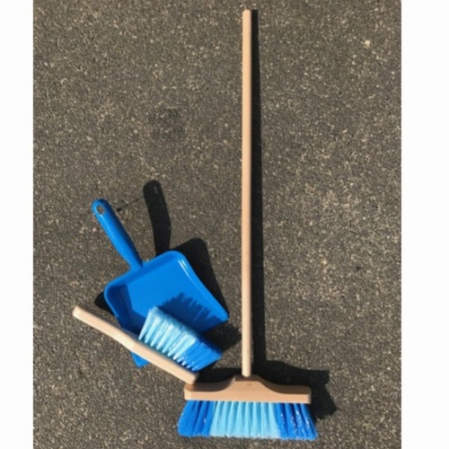 Bezemset blauw met stoffer en blik; 3-delig