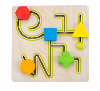 610021 - Schuifpuzzel labyrinth 5 vormen multiplex/rubberh