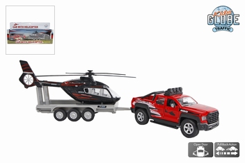 Die-cast terreinwagen met trailer en helikopter