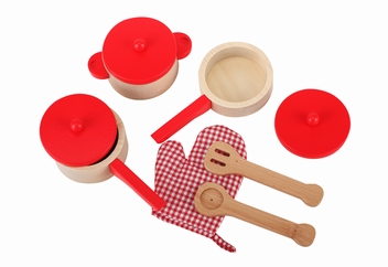 Pannenset hout Rood ; 9-delig