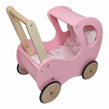 Poppenwagen klassiek roze ; incl roze hartjesbekleding