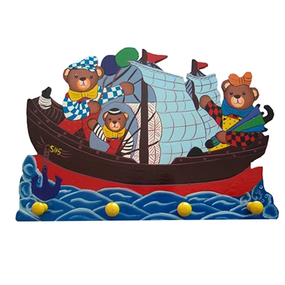Kapstok boot blauw zeil; 4 pennen