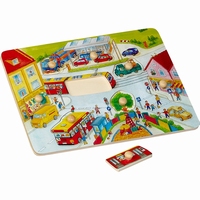 Puzzel stad / tram houten knop 