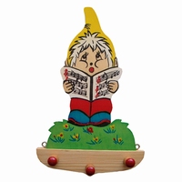 Kapstok kabouter met boek; 3 pennen 