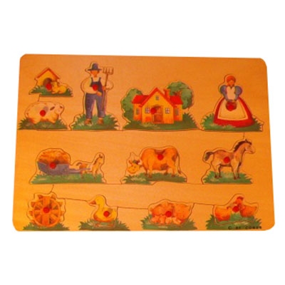 Puzzel boerderij met boerin plastic knop
