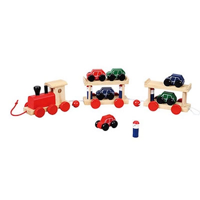 Trein met auto's; bal / touw verbinding