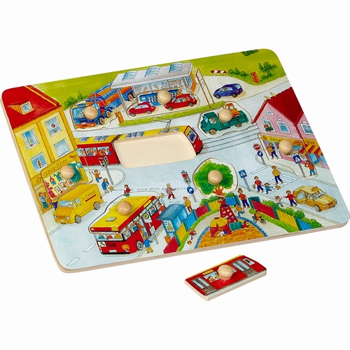 Puzzel stad / tram houten knop