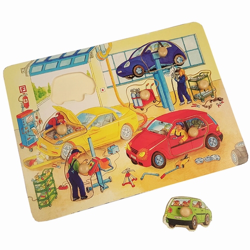 Puzzel auto reparatie garage houten knop
