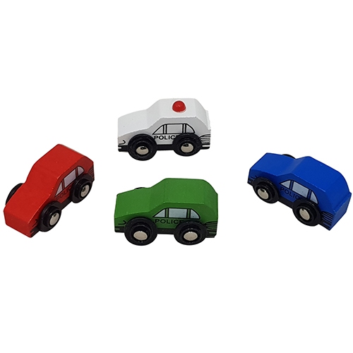Politie auto's; set van 4 assortie kleuren