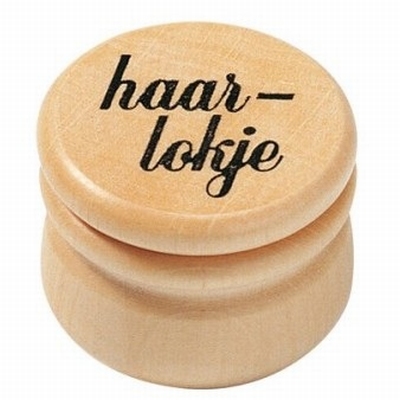 Haarlokdoos palm gelakt met opschrift
