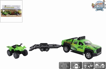 Die-cast  Terreinwagen met-trailer met quad licht