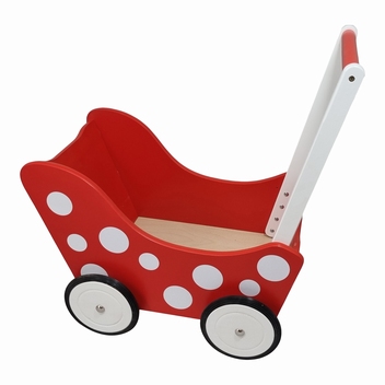 Poppenwagen met Stip egaal rood; exclusief dekje