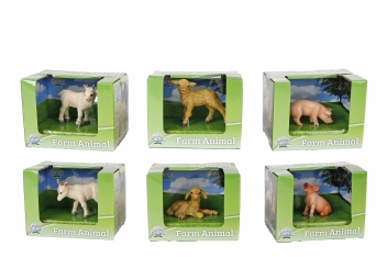 Dierfiguur kunstof schaap/geit/varken  6 ass