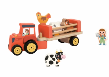 Tractor rood met boer en boerin en dieren