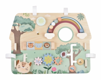 Box speelbord /  Activity centre regenboog met houten opzet standaard