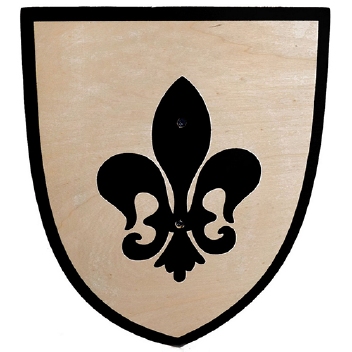 Schild lelie zwart; houten handvat