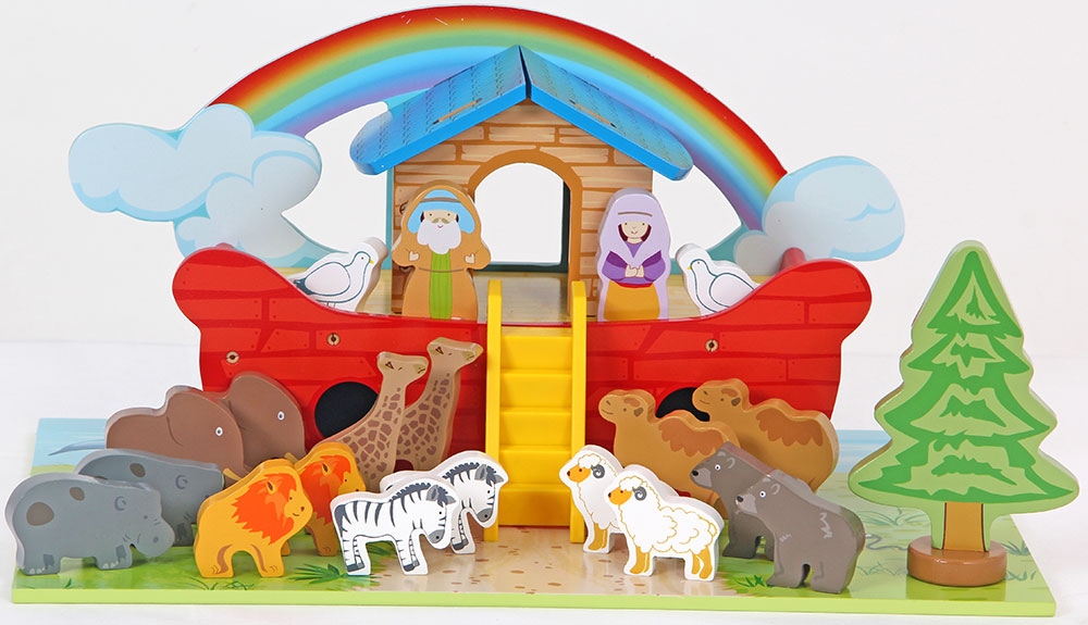 Ark van noach rood met grondplaat; inclusief dieren