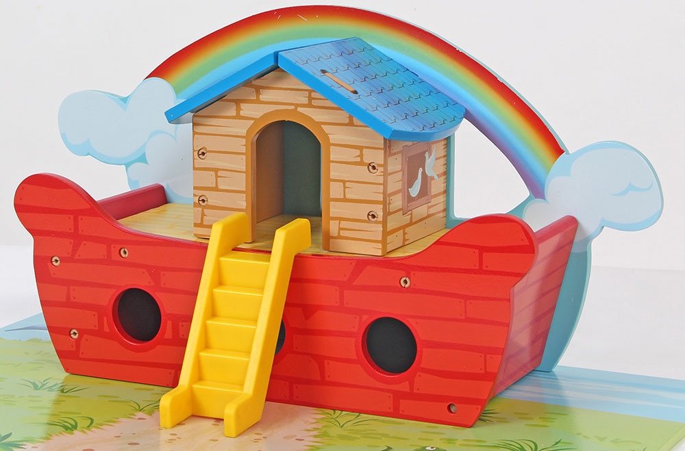 Ark van noach rood met grondplaat; inclusief dieren