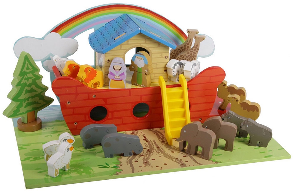 Ark van noach rood met grondplaat; inclusief dieren