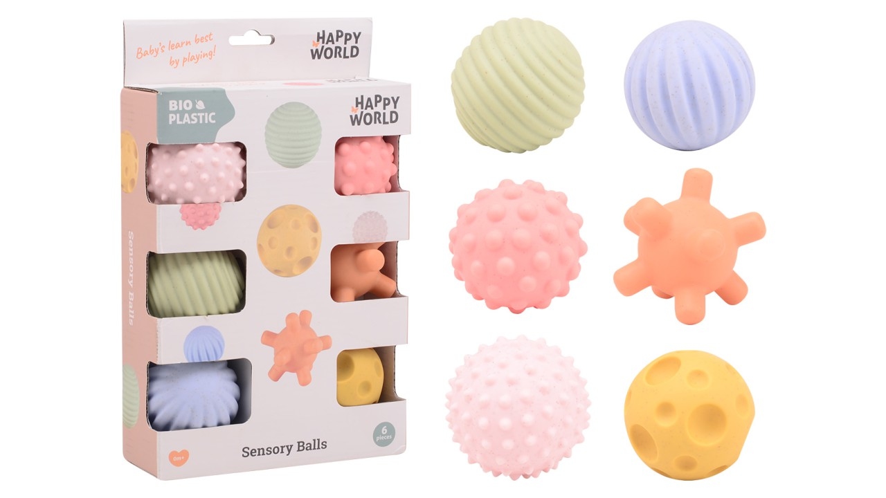 Bio-Plastic motoriek en zintuig ballen, 6 assorti
