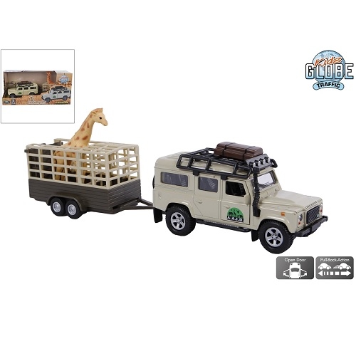 Die-cast Land Rover met giraffe-trailer