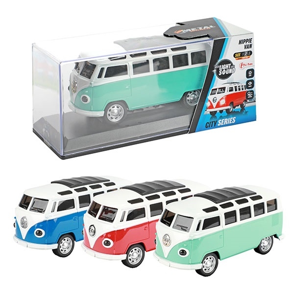 Die-cast Retro busje frictie +L-G in hard plastic doosje