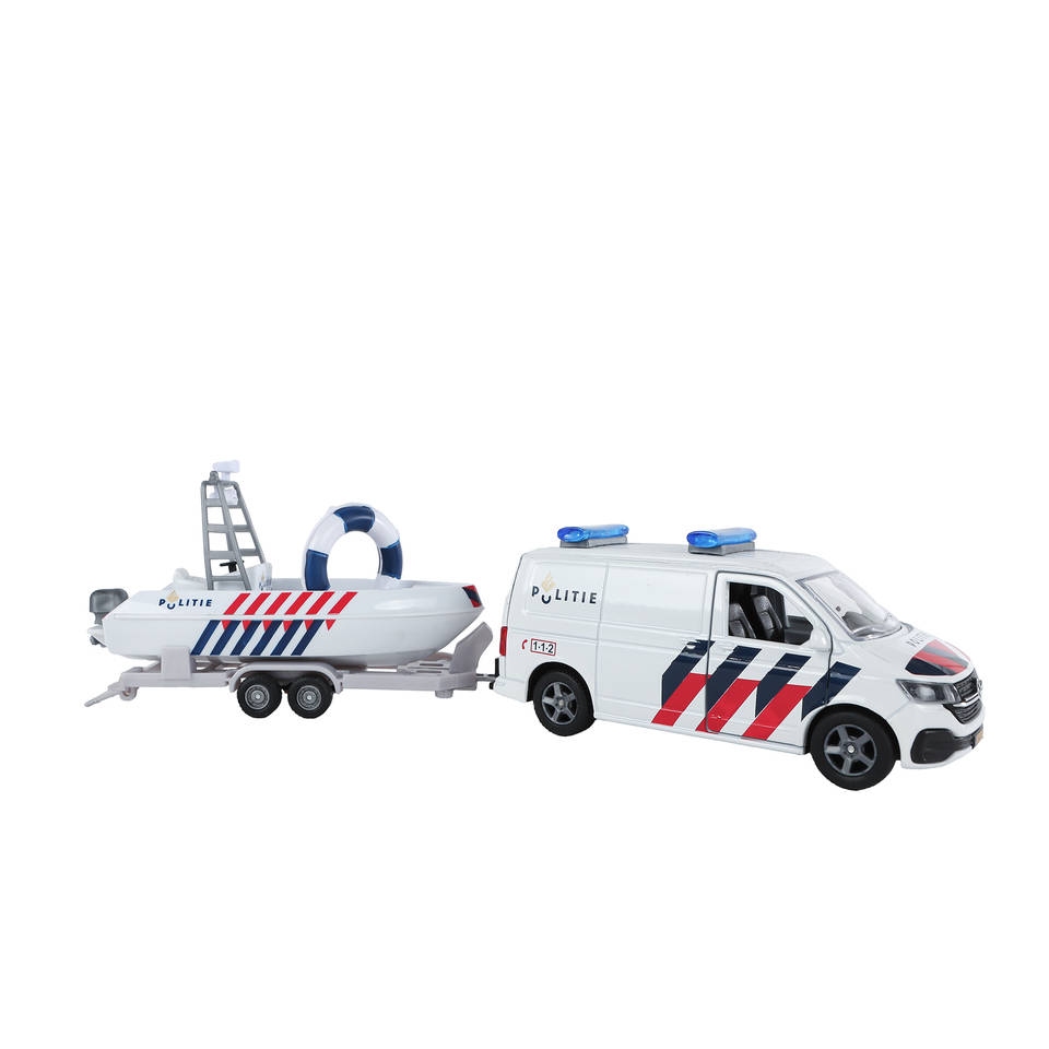 Die-cast VW transporter politie met boot