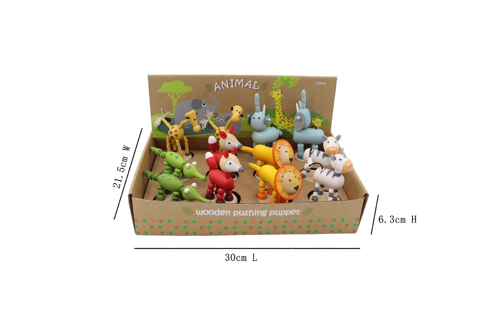 Drukpop Jungle dieren; 6 assortie