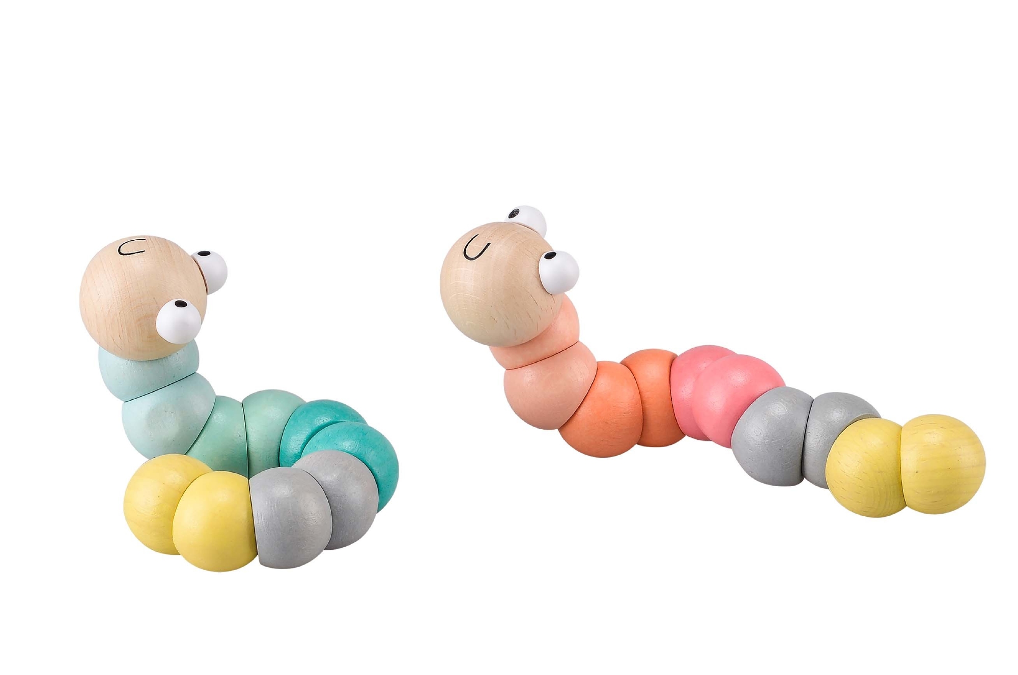 Elastische worm pastel; zacht groen etc mooi afgewerkt