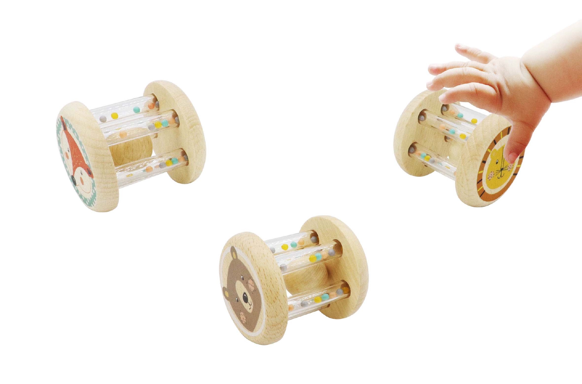 Houten Babyrammelaar naturel 3 assorti