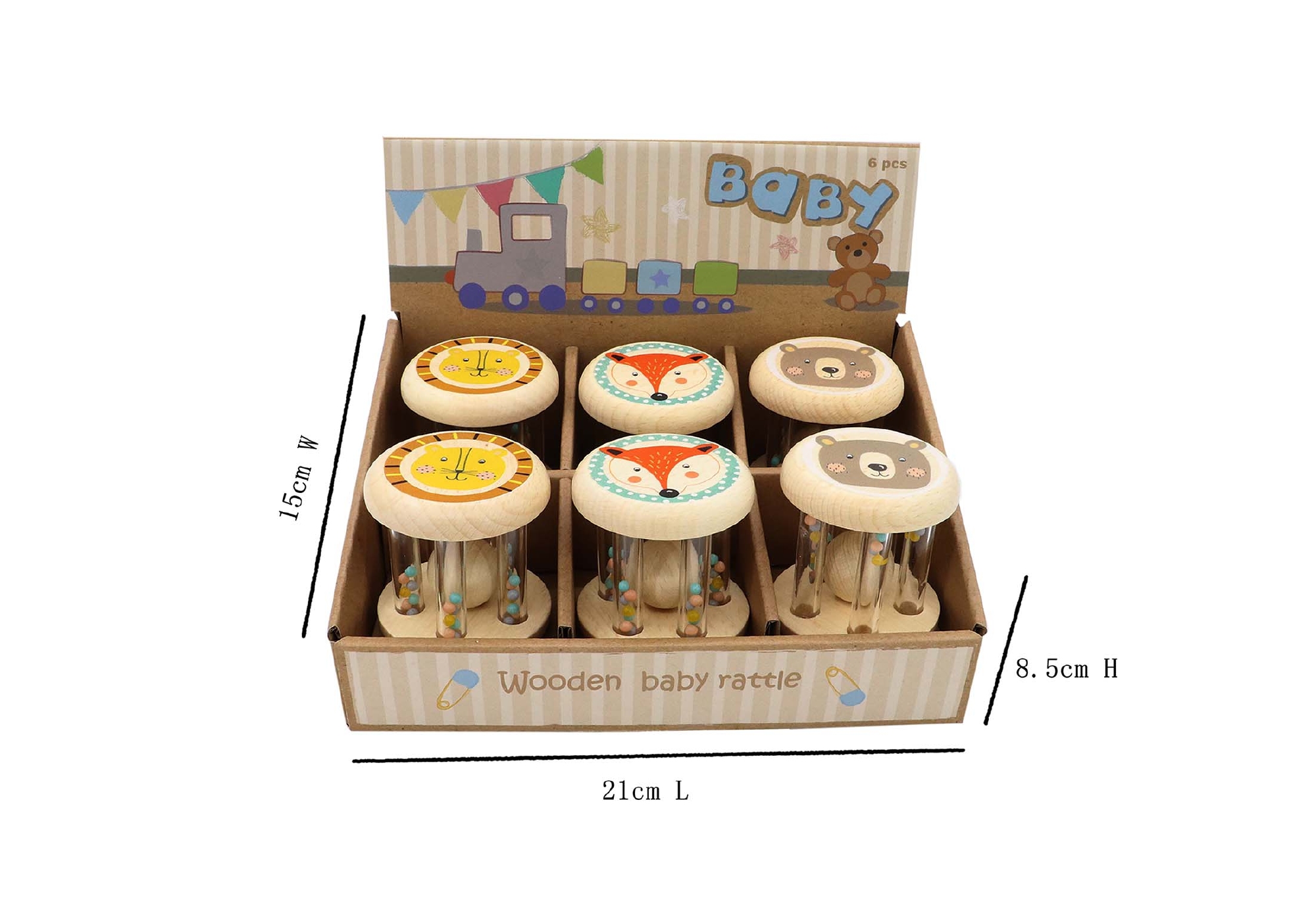 Houten Babyrammelaar naturel 3 assorti