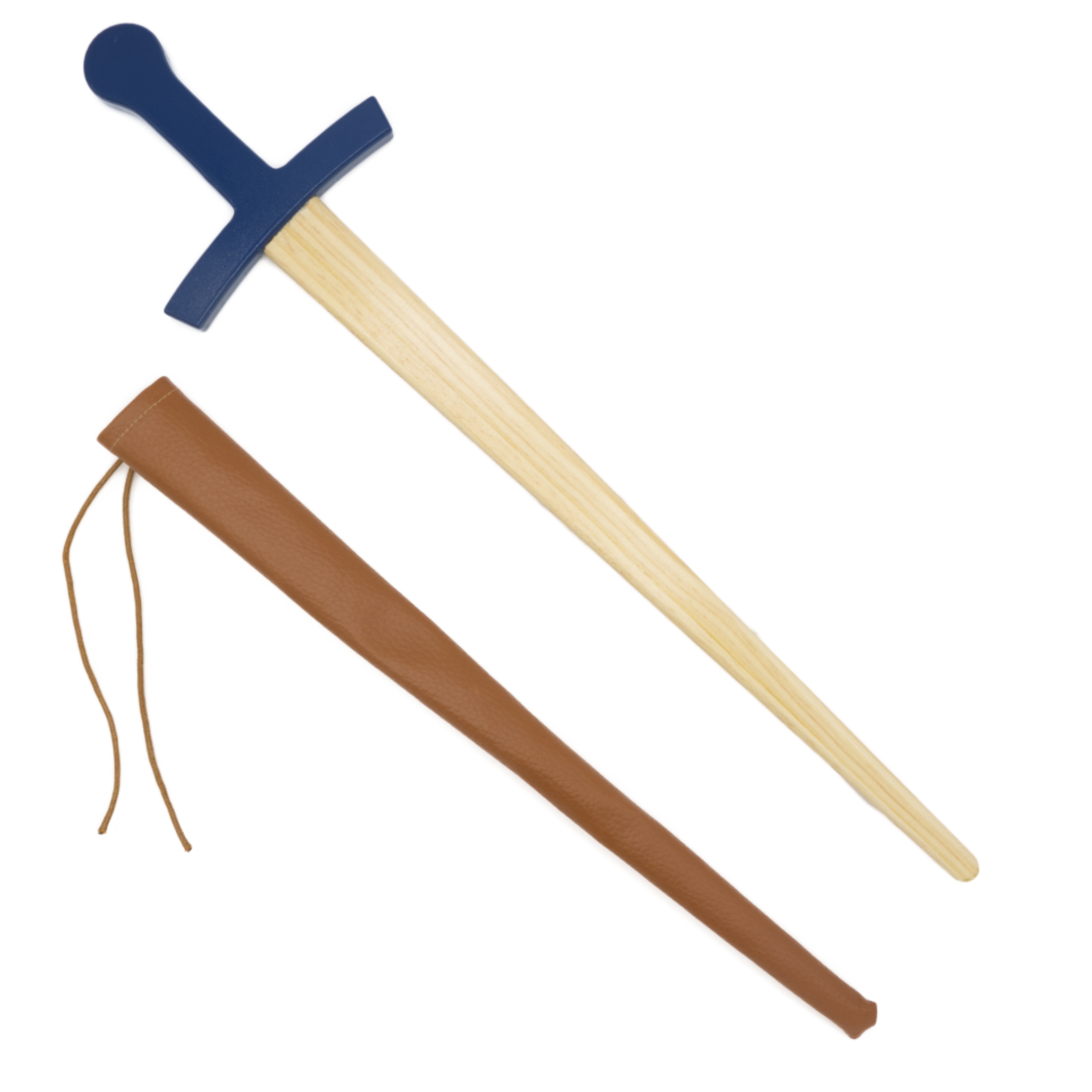 Houten zwaard met schede blauw handvat