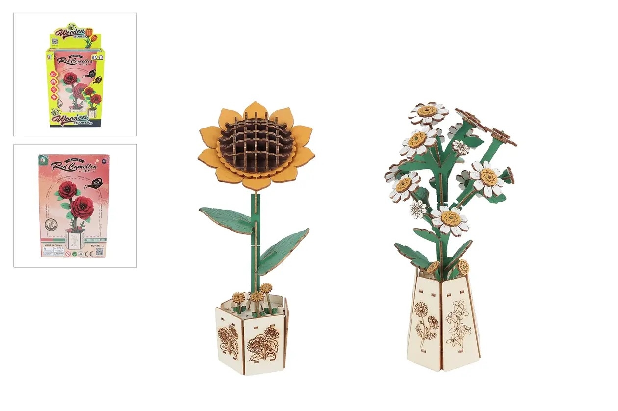 Maak je Eigen Houten Bloemen - 20,5cm 4 assorti