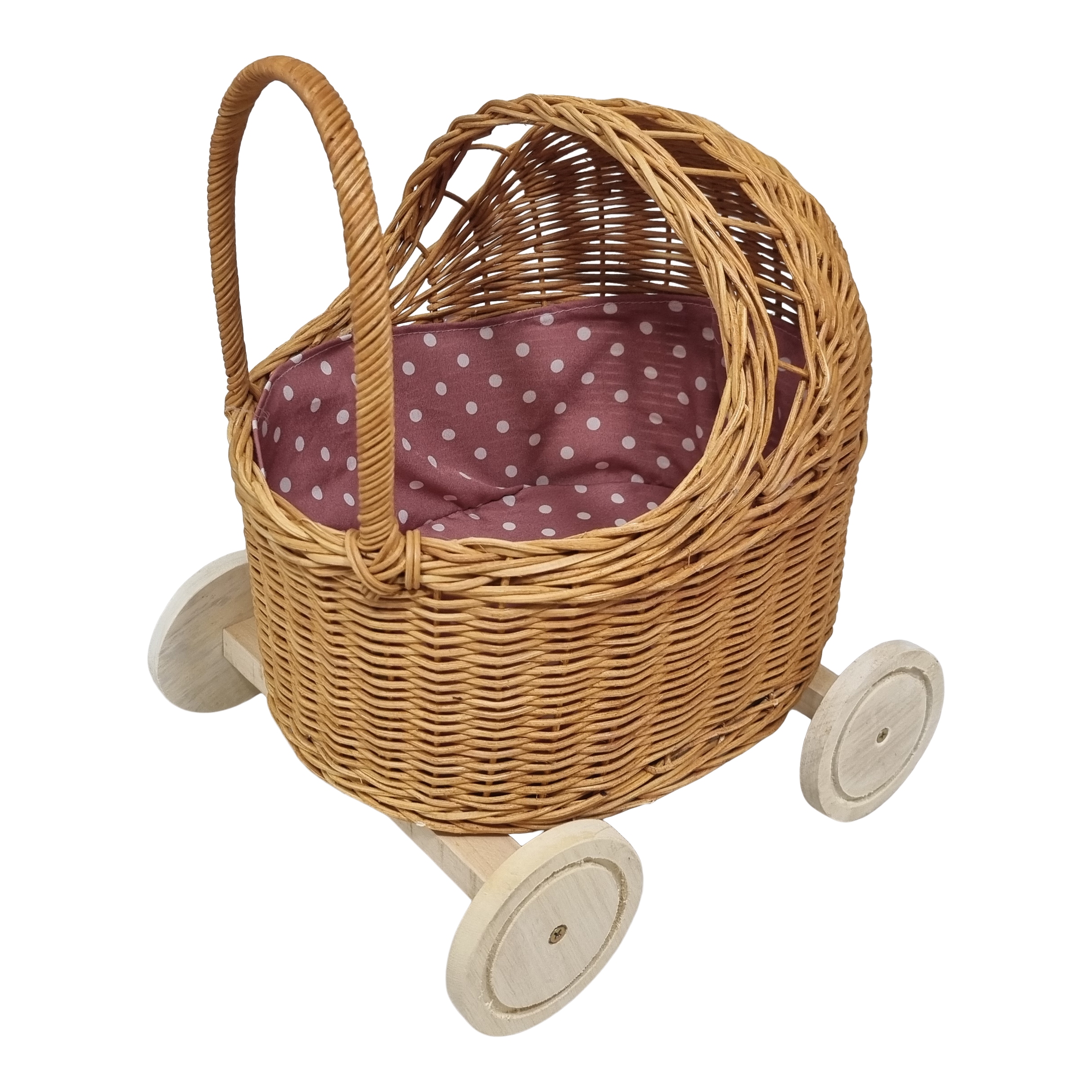 Mini Poppenwagen riet inclusief bekleding