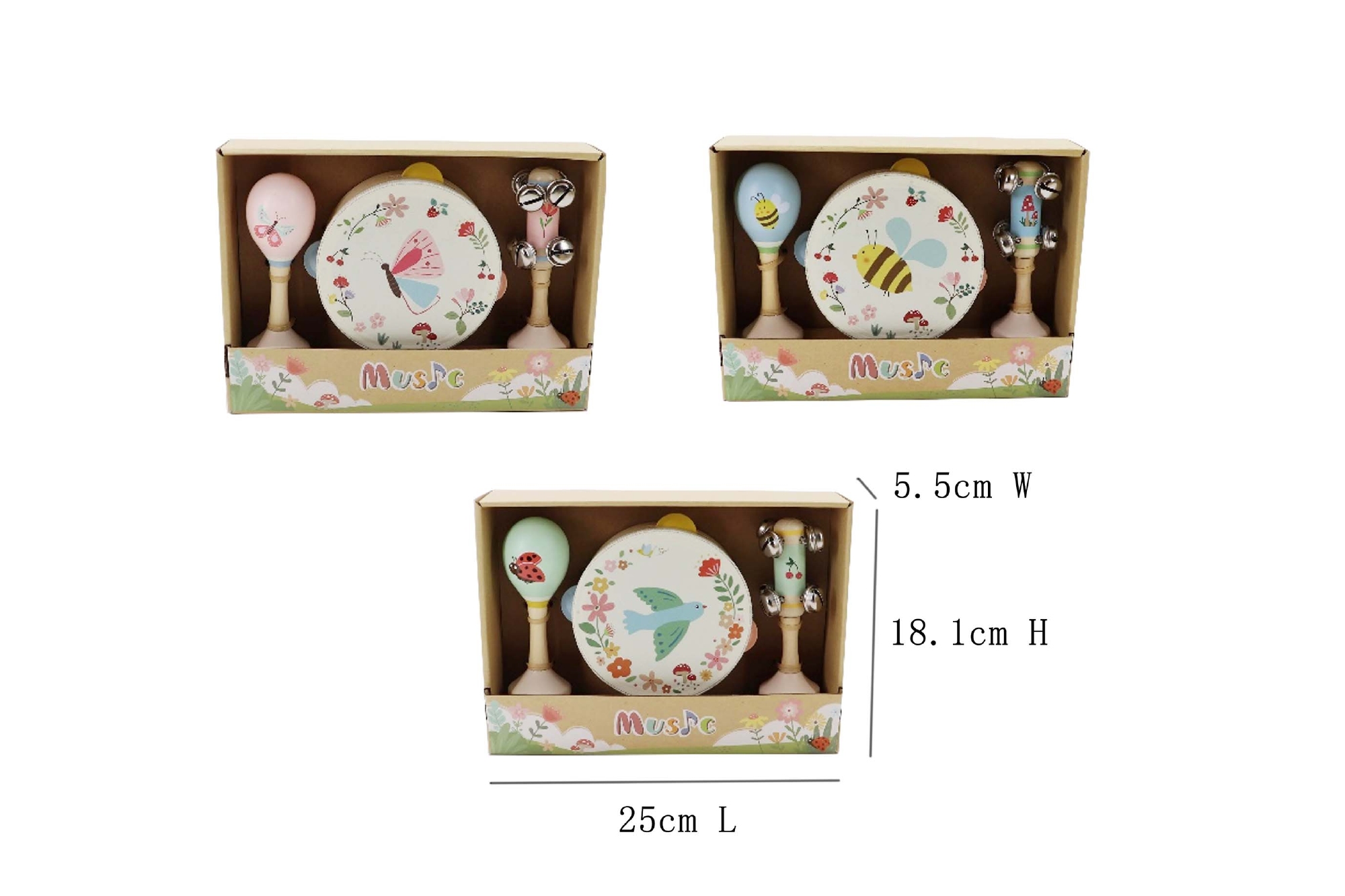 Muziekset 3 delig 3 assorti Vogel/Bij/Vlinder