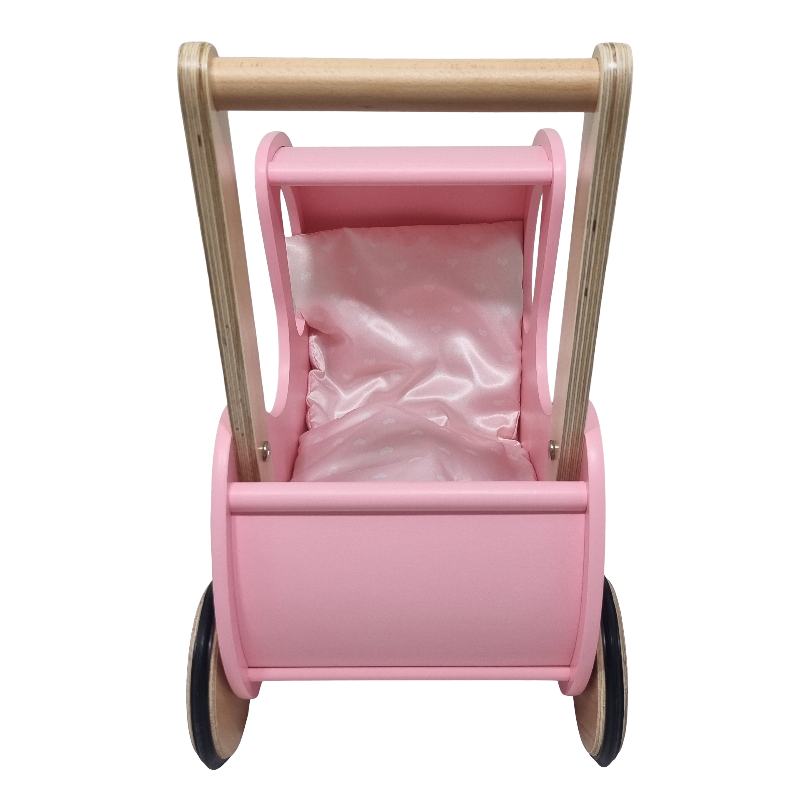 Poppenwagen klassiek roze ; incl roze hartjesbekleding
