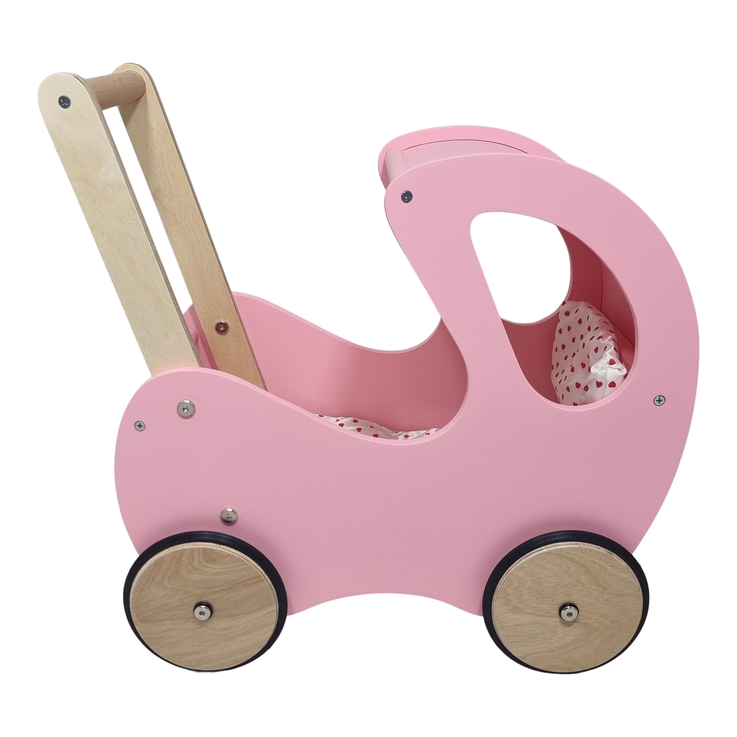 Poppenwagen klassiek roze ; incl witte hartjebekleding