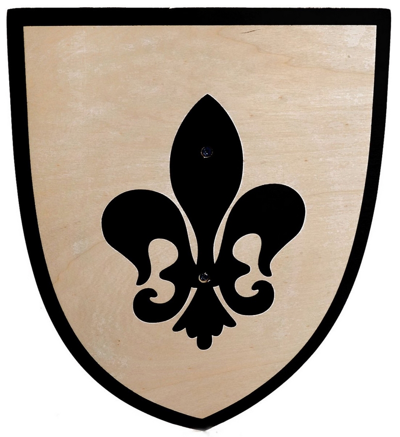 Schild lelie zwart; houten handvat