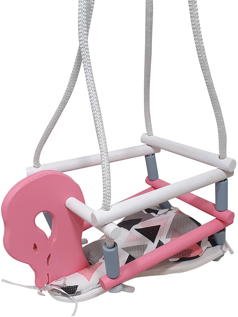 Schommel zwaan kleur met kussentje; roze/wit/grijs