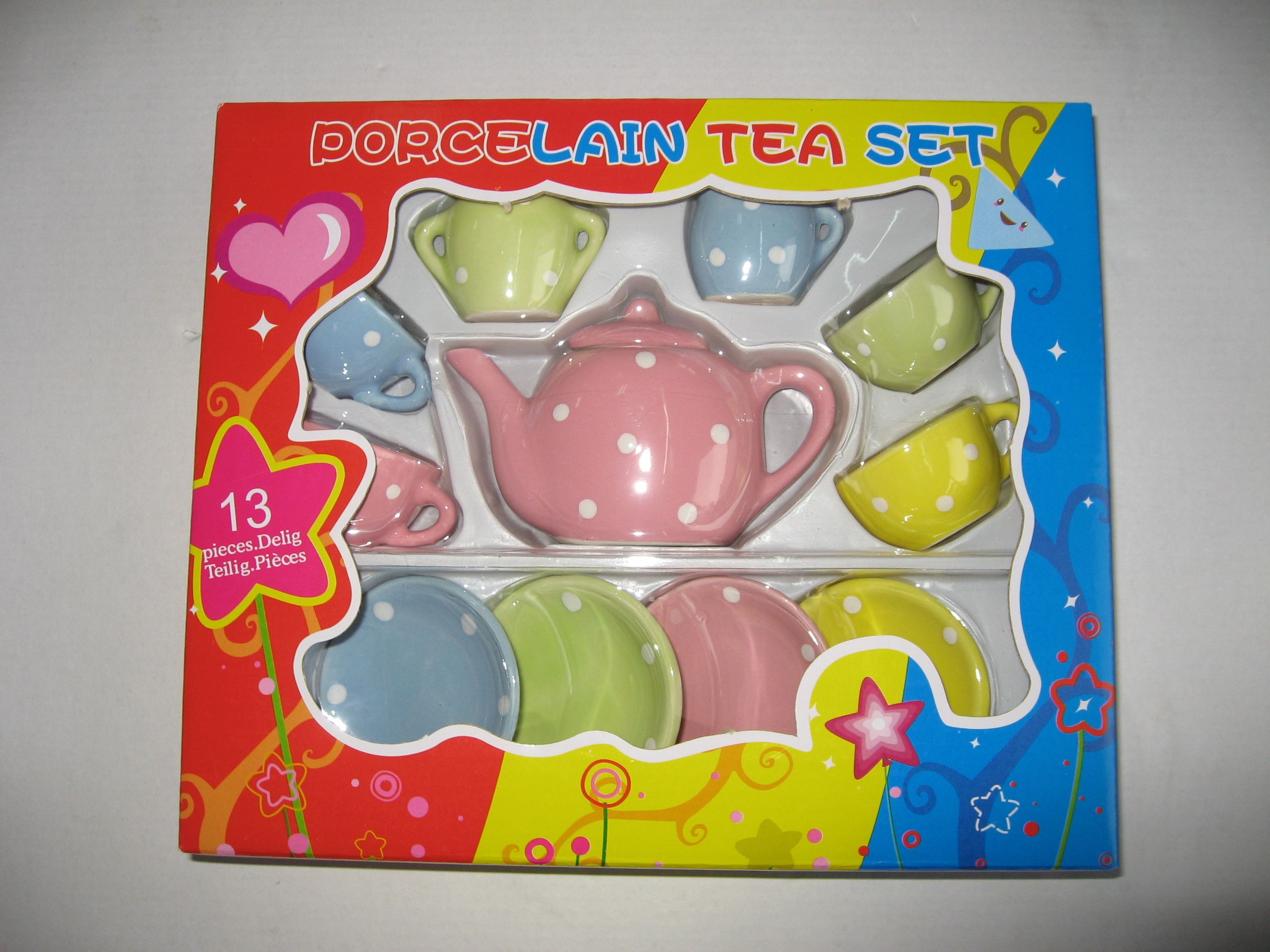 Servies porselein pastel in doos; 13-delig