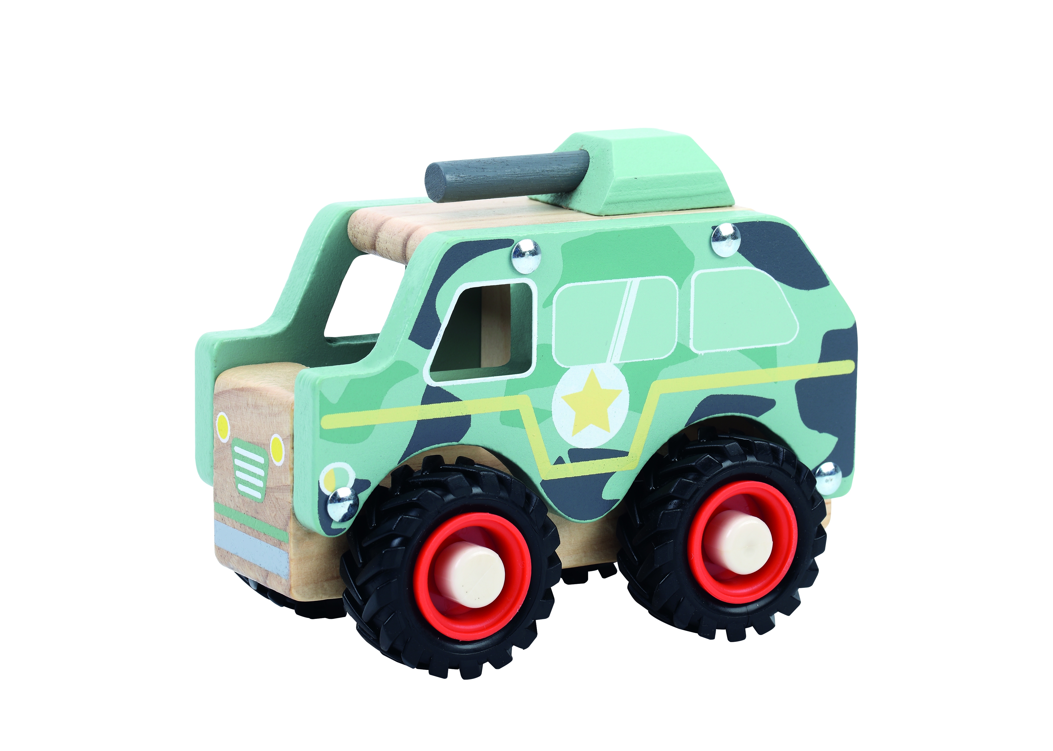 Tank met zwart rubberen wielen