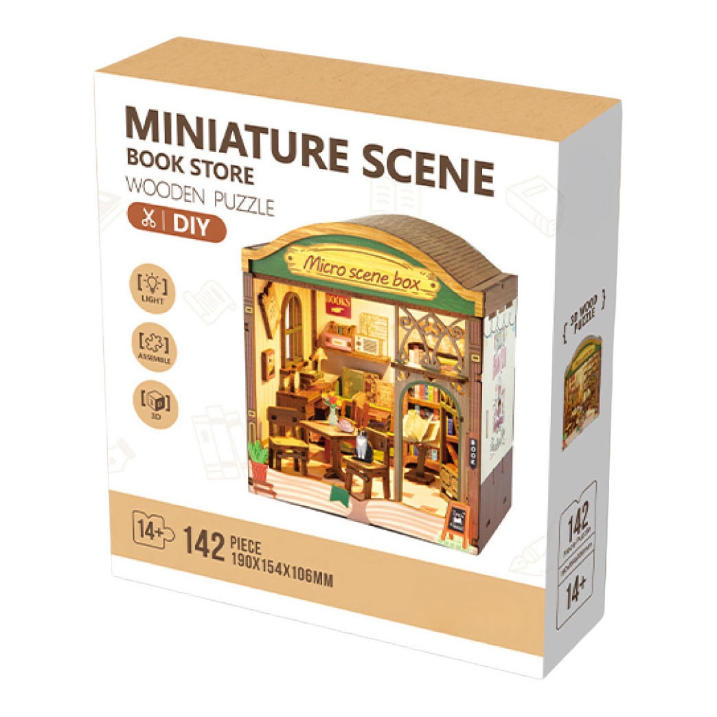 Woodworks Houten Bouwpakket Book store  met Licht - 142 dlg. Miniature scene
