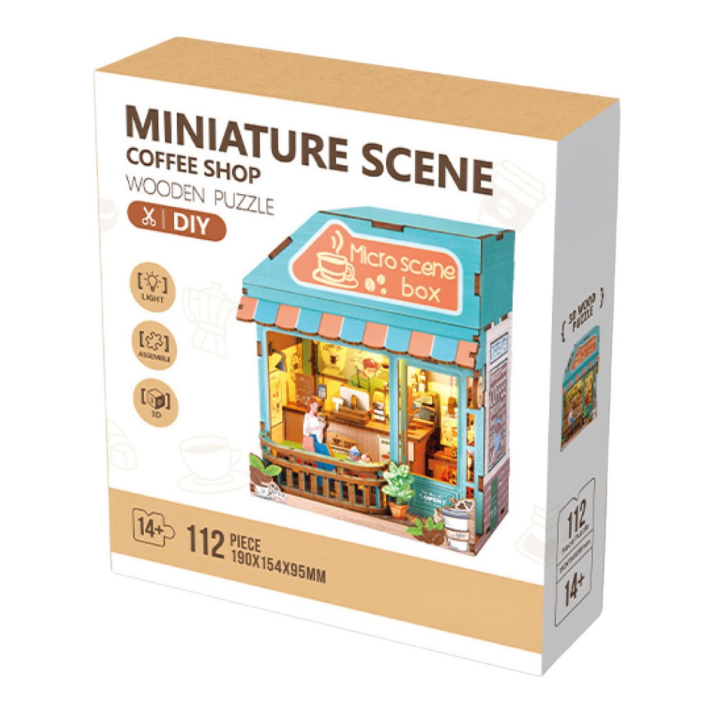 Woodworks Houten Bouwpakket coffee shop met Licht - 112 dlg. Miniature scene