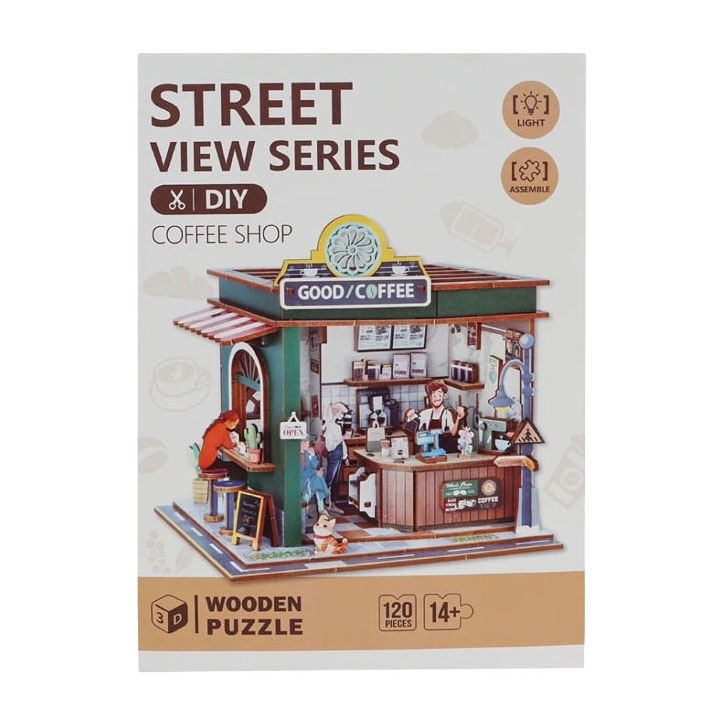 Woodworks Houten Bouwpakket Coffee Shop met Licht - 120 dlg. street view series